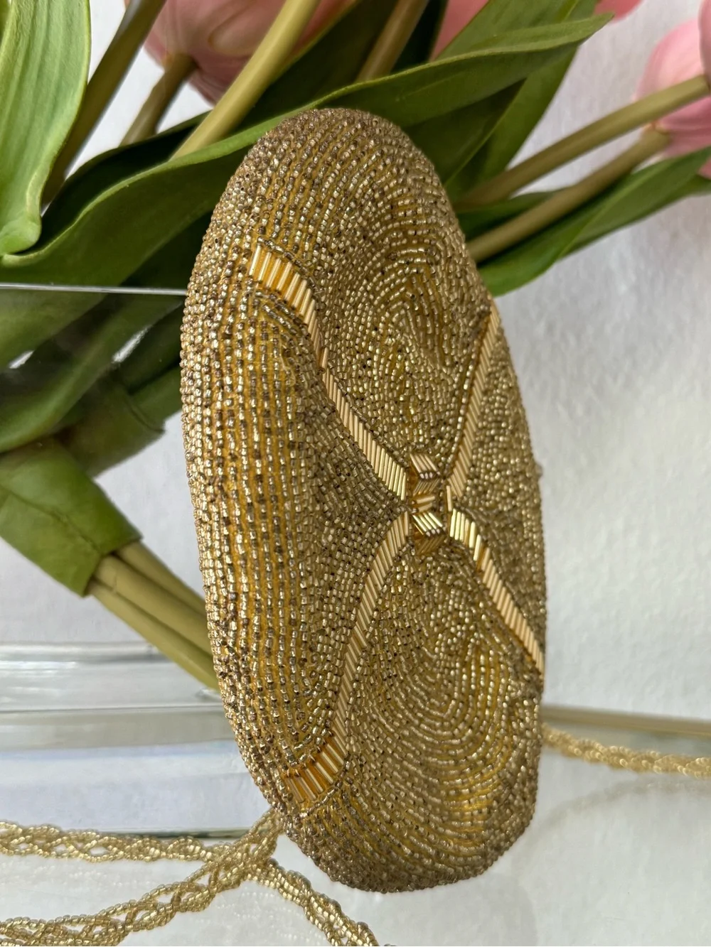 Vintage Richette Japan Gold Beaded Evening Bag Clutch